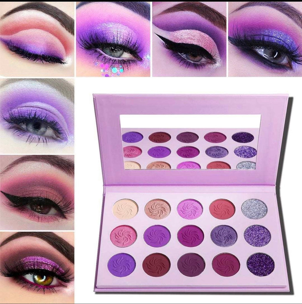 Paleta de sombras vegana 15 colores morada - looks