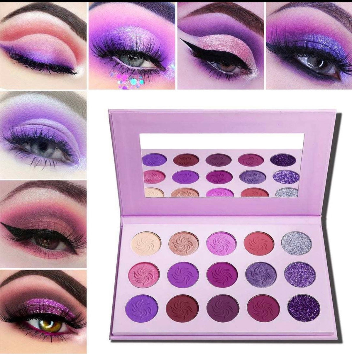 Paleta de sombras vegana 15 colores morada - looks