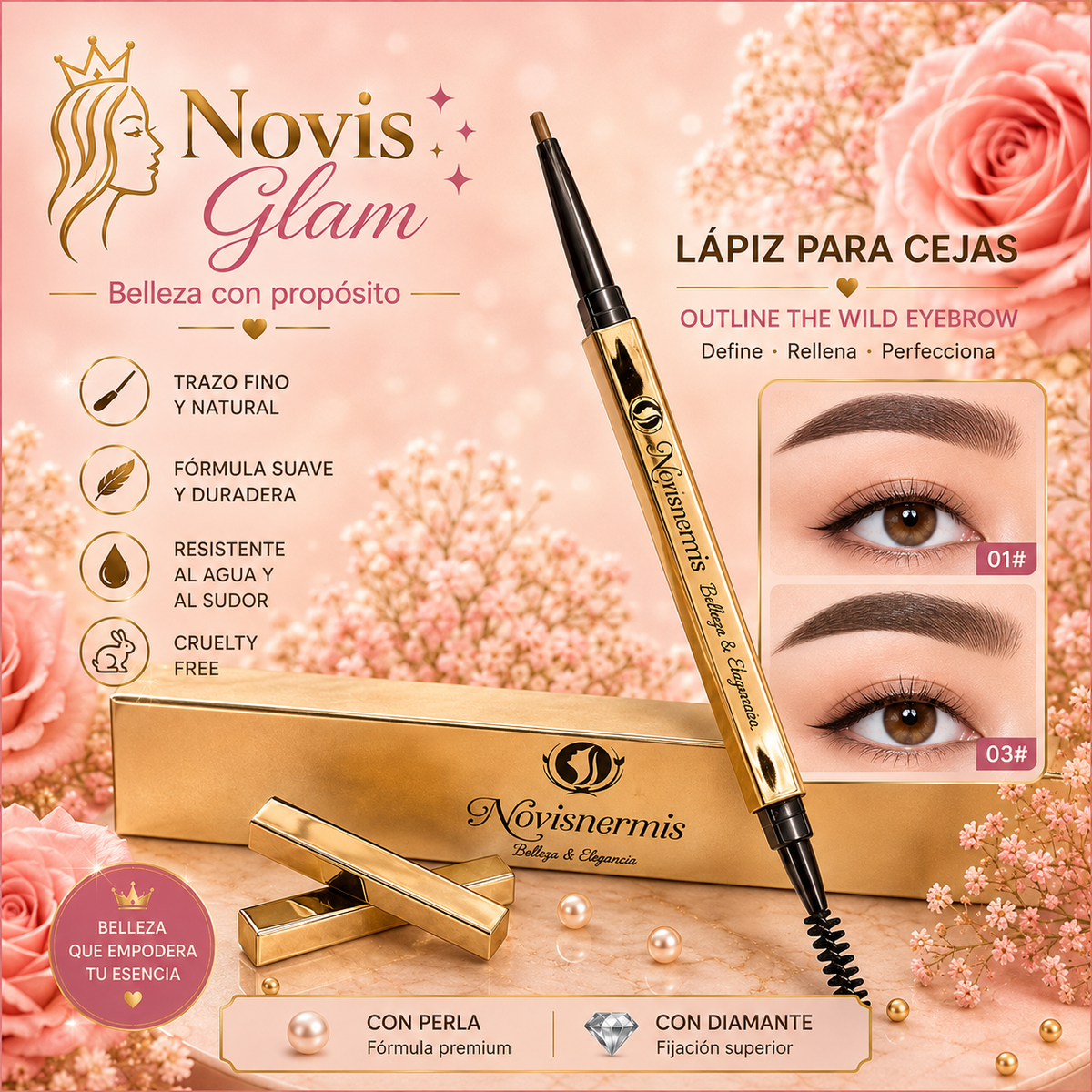 Lápiz de Cejas Impermeable 2 en 1 Novisnermis  { Novis Glamour }