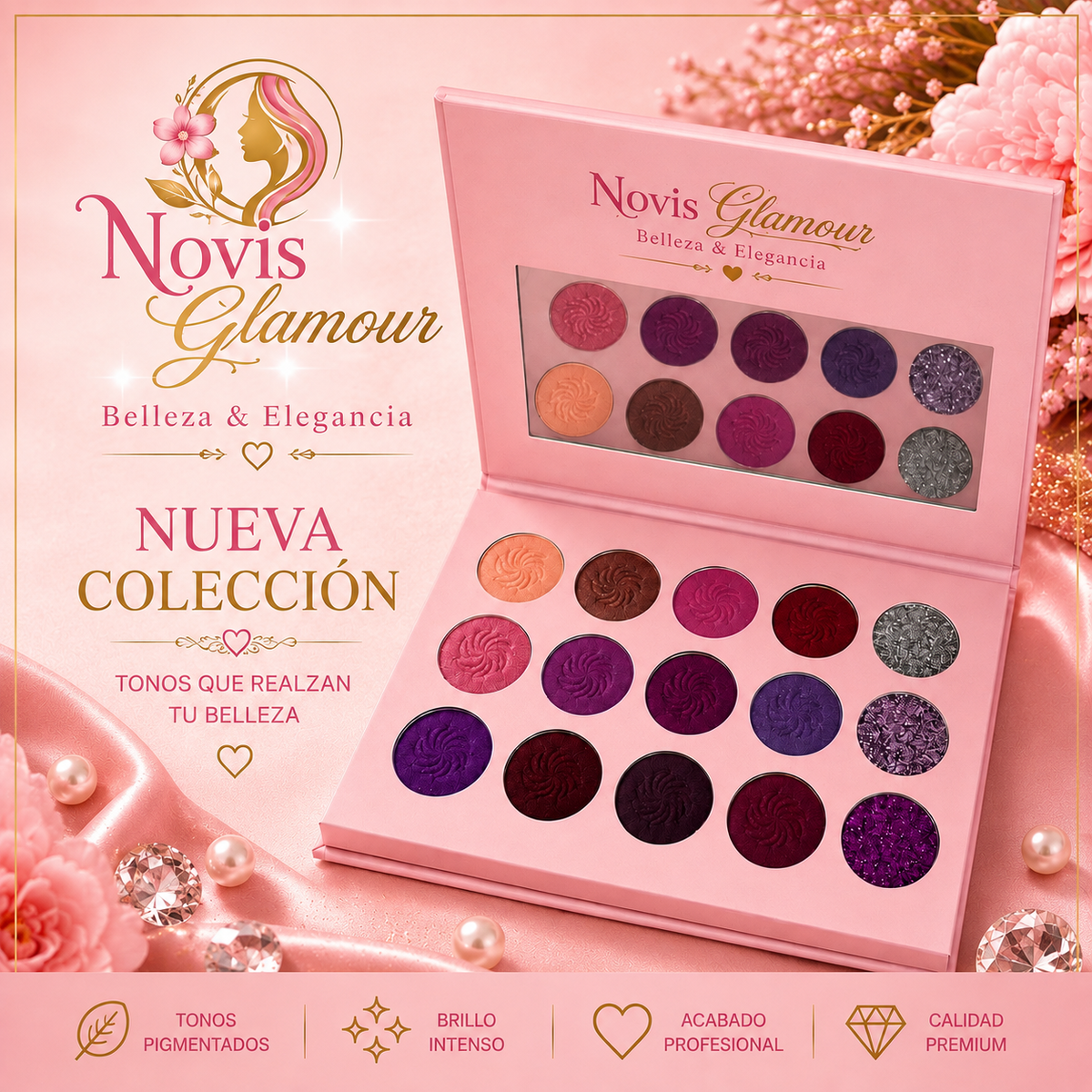 Paleta de Sombra de Ojos Vegana de 15 Colores Novisnermis { Novis Glamour }