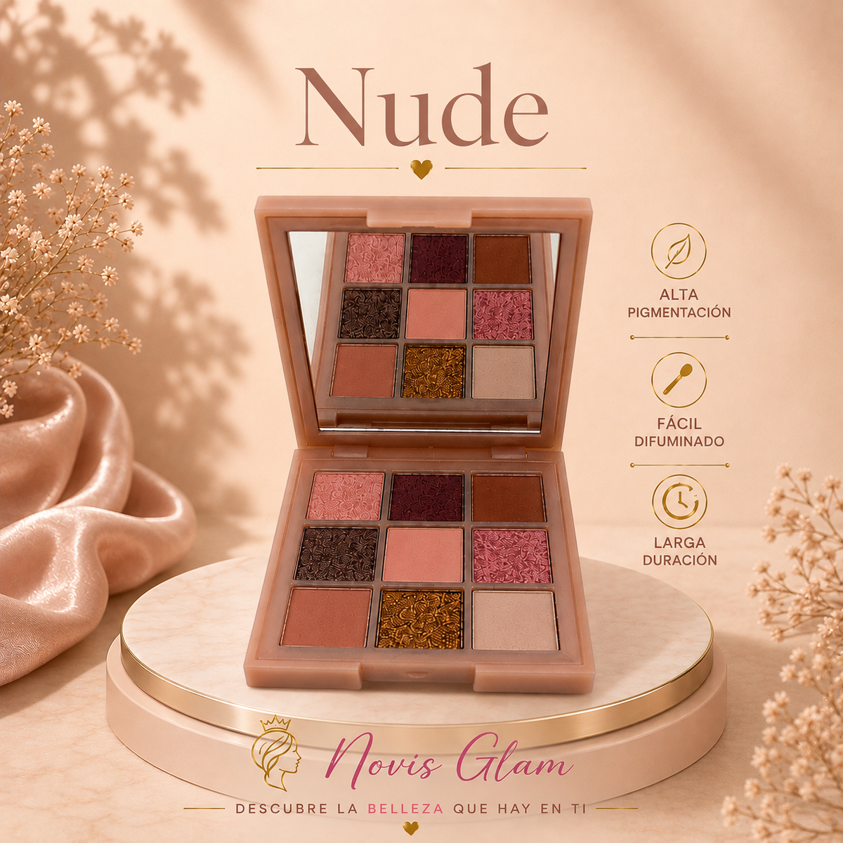 Paleta de Sombras de Ojos Doradas Premium Vegana Novisnermis { Novis Glamour }