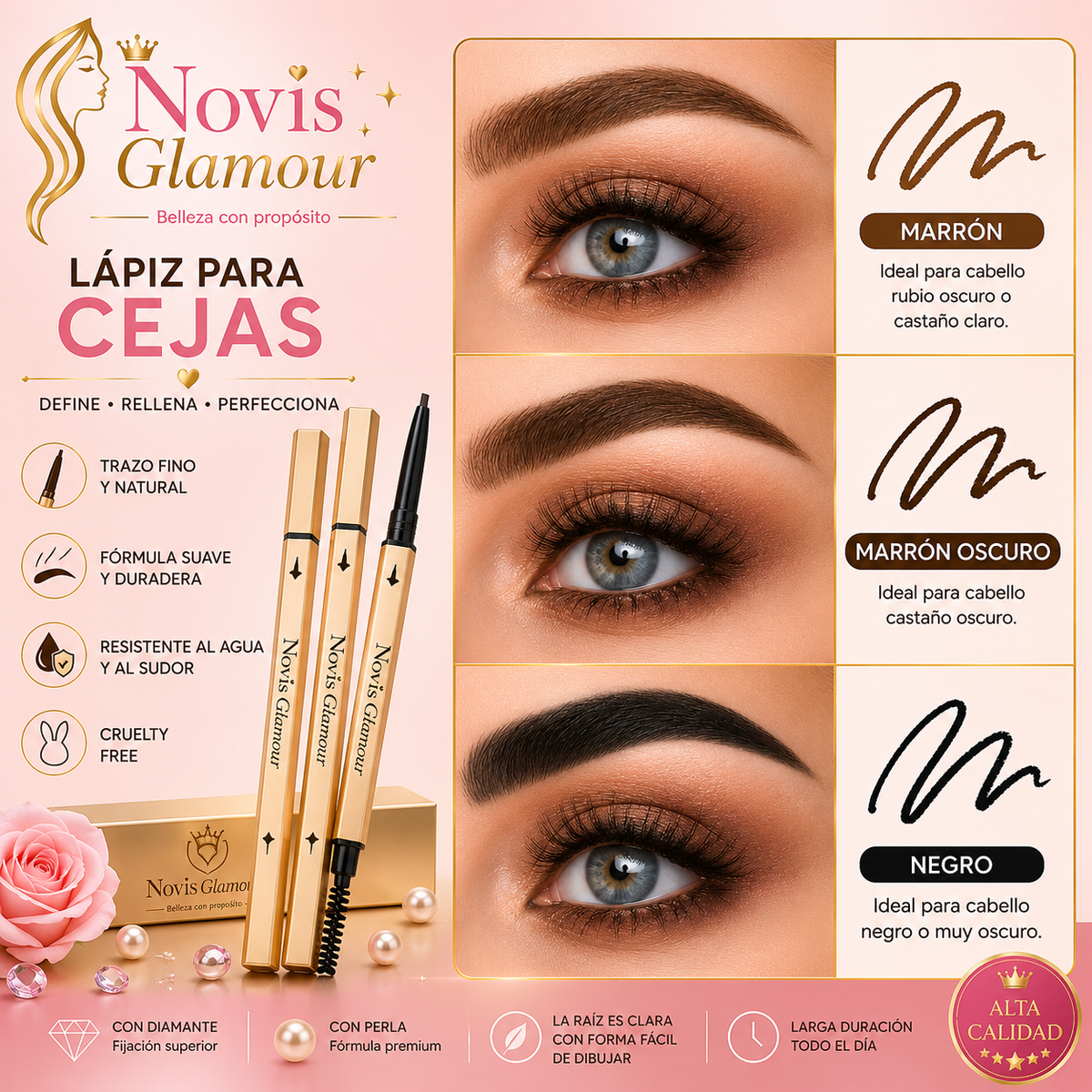 Lápiz de Cejas Impermeable 2 en 1 Novisnermis  { Novis Glamour }