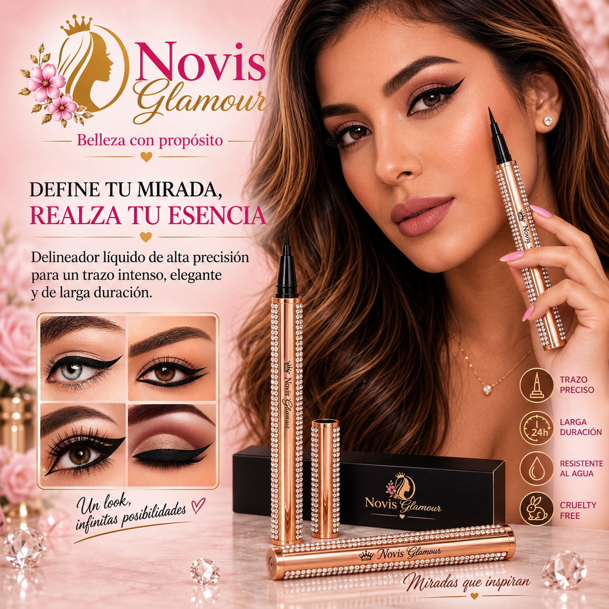 Delineador Líquido 2 en 1 Autoadhesivo  Novisnermis { Novis Glamour }
